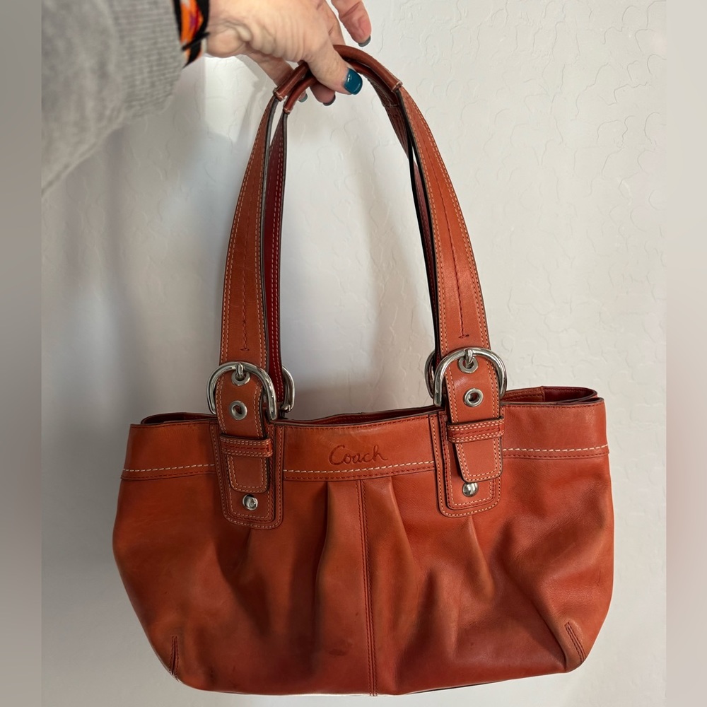 COACH Burnt Orange Supple Leather Double Strap Shoulder Bag Purse